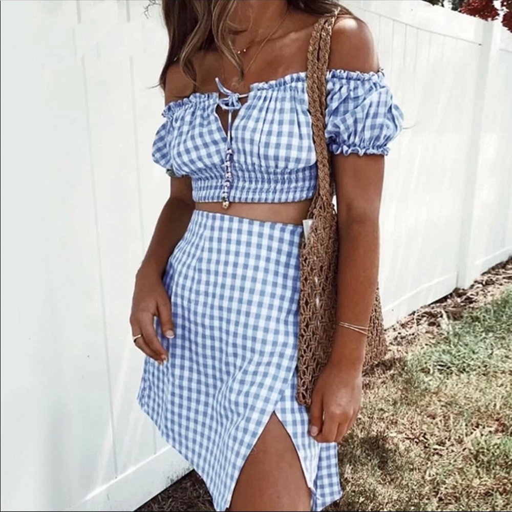 🦋 Two Piece Wrap Dress Off the Shoulder Gingham